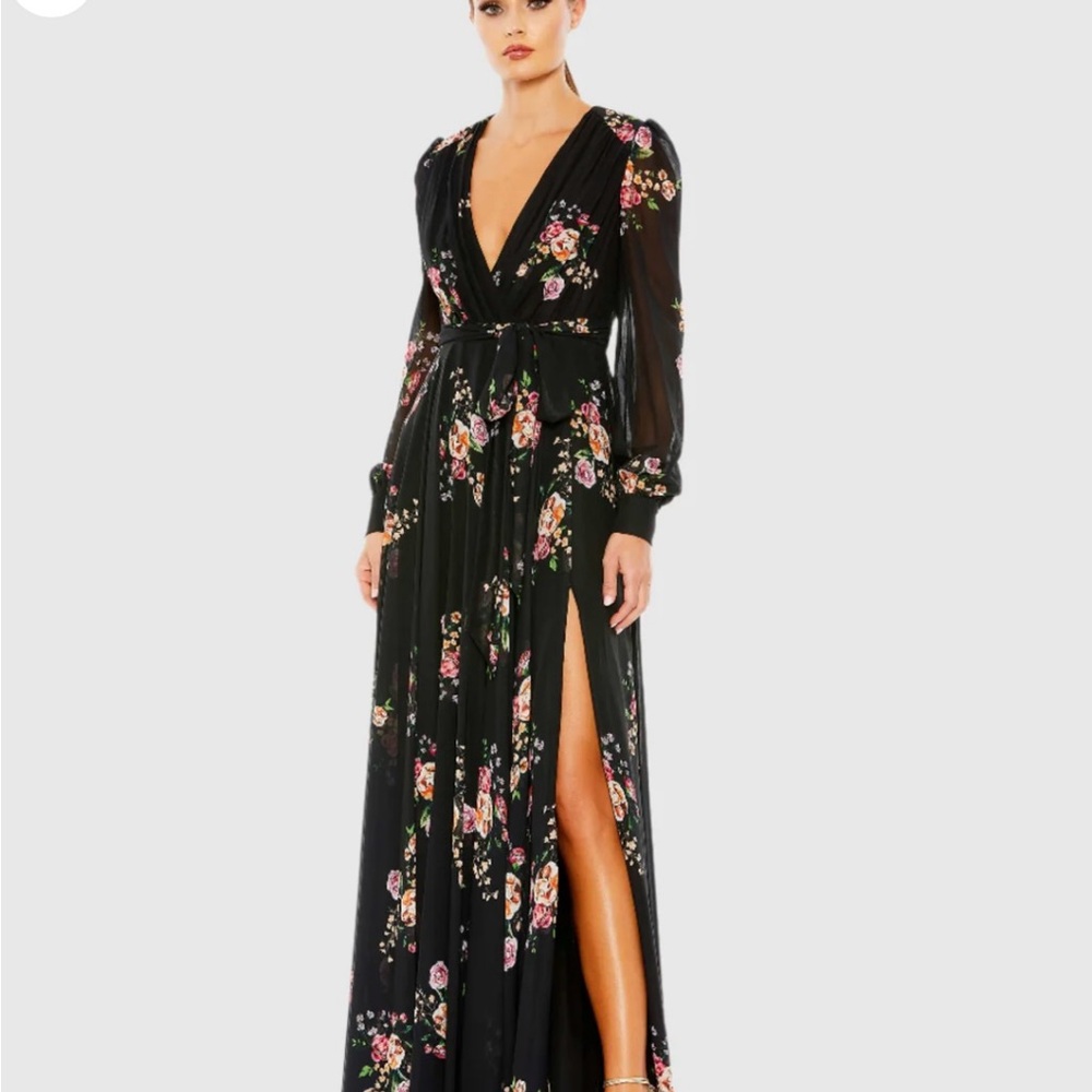 IEENA for MAC DUGGAL Belted Floral Gown
